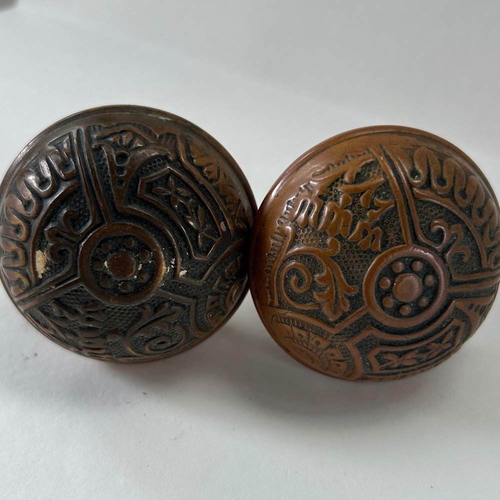 Antique Eastlake Victorian Ornate Bronze Door Knobs Set Architectural Hardware